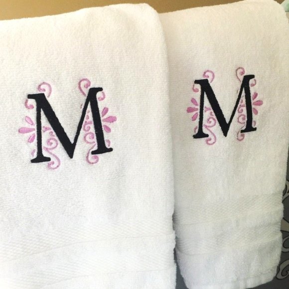 Two Monogram embroidered hand towels - Custom initials towels  PICK YOUR LETTERS - Picture 1 of 6